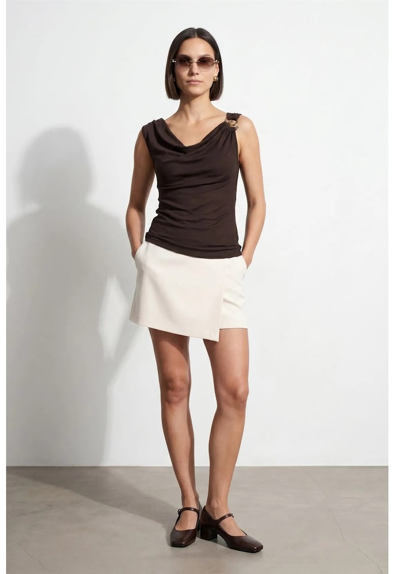 Top fara maneci - casual - maro - Tencel cu elastan
