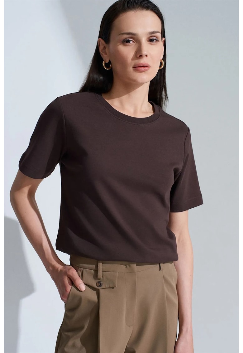 Tricou dama bumbac - maneca scurta - maro cafea - regular fit