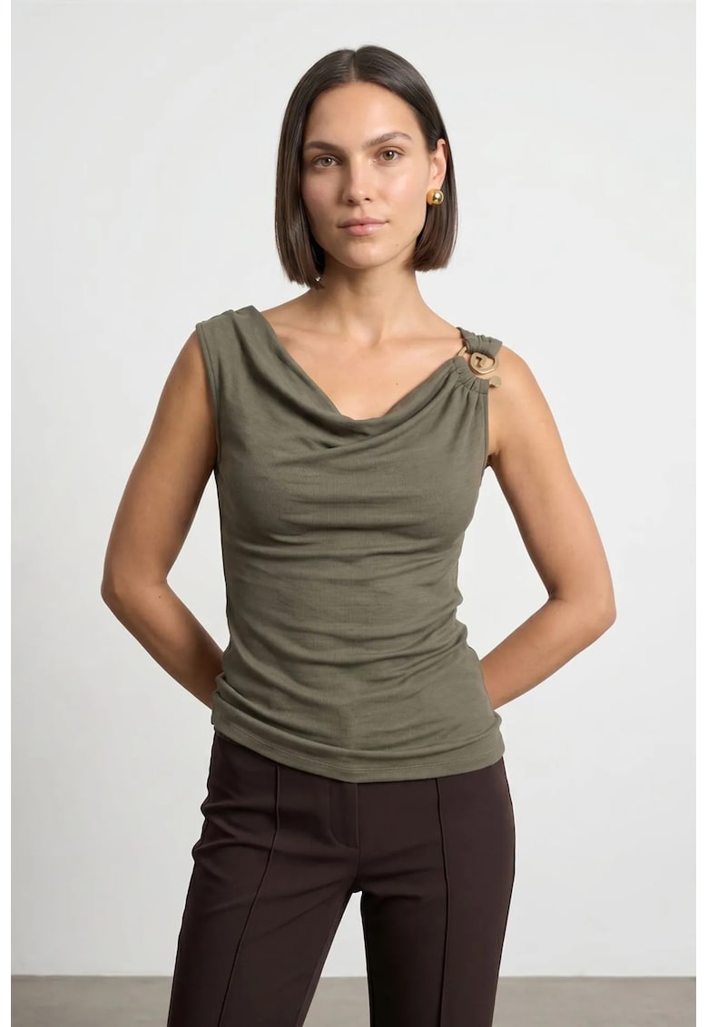 Top fara maneci - Kaki - Tencel cu elastan - casual