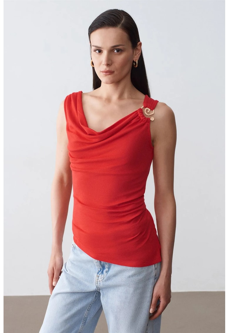 Top fara maneci - rosu - Tencel cu elastan - casual