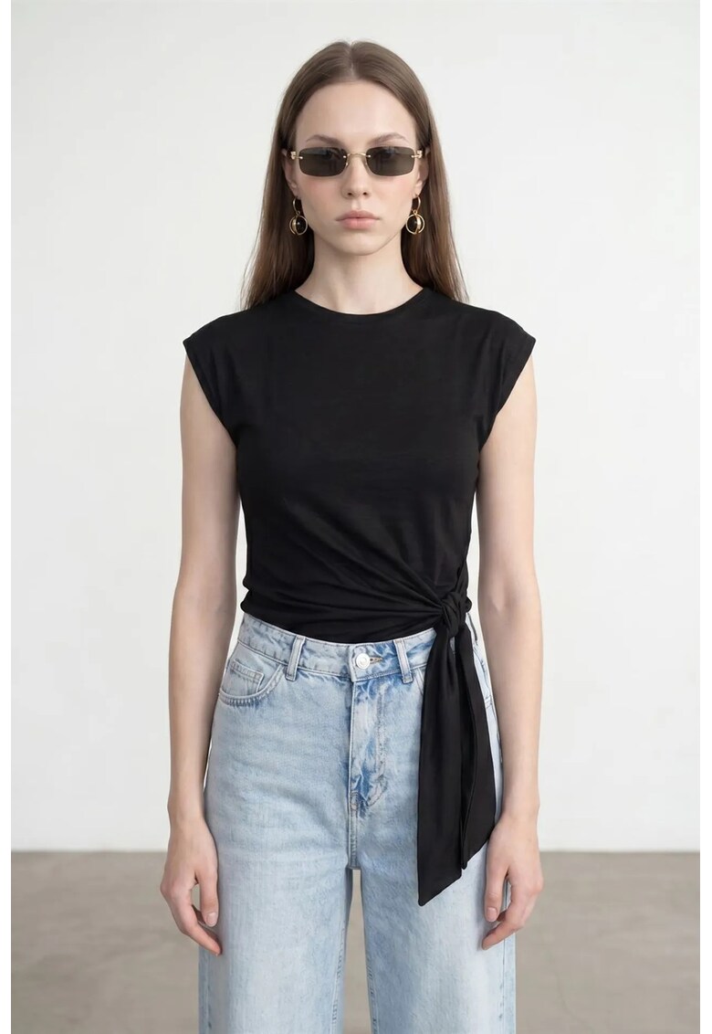 Tricou dama - fara maneci - negru - bumbac