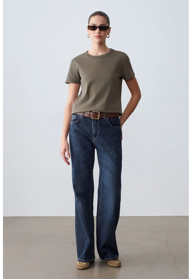 Tricou dama - regular fit - elastic - verde kaki - bumbac cu elastan