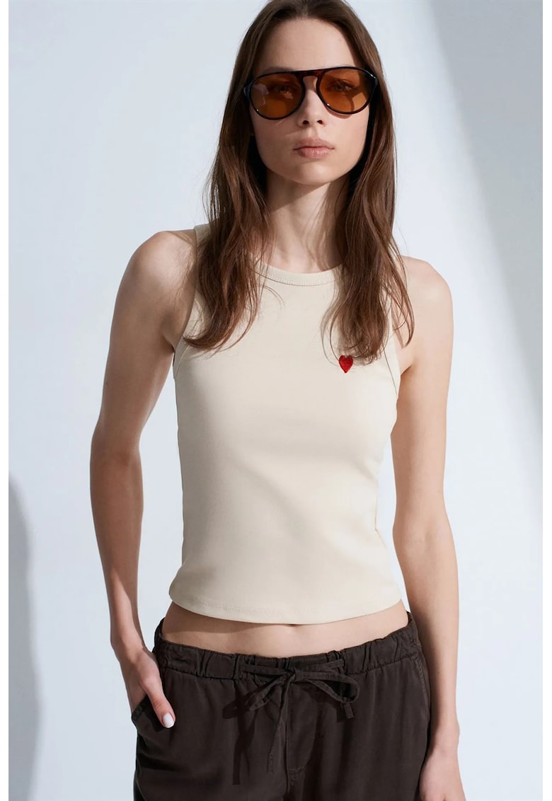 Bluza dama - bluza din jerseu brodata - casual - bej natural - 95% bumbac