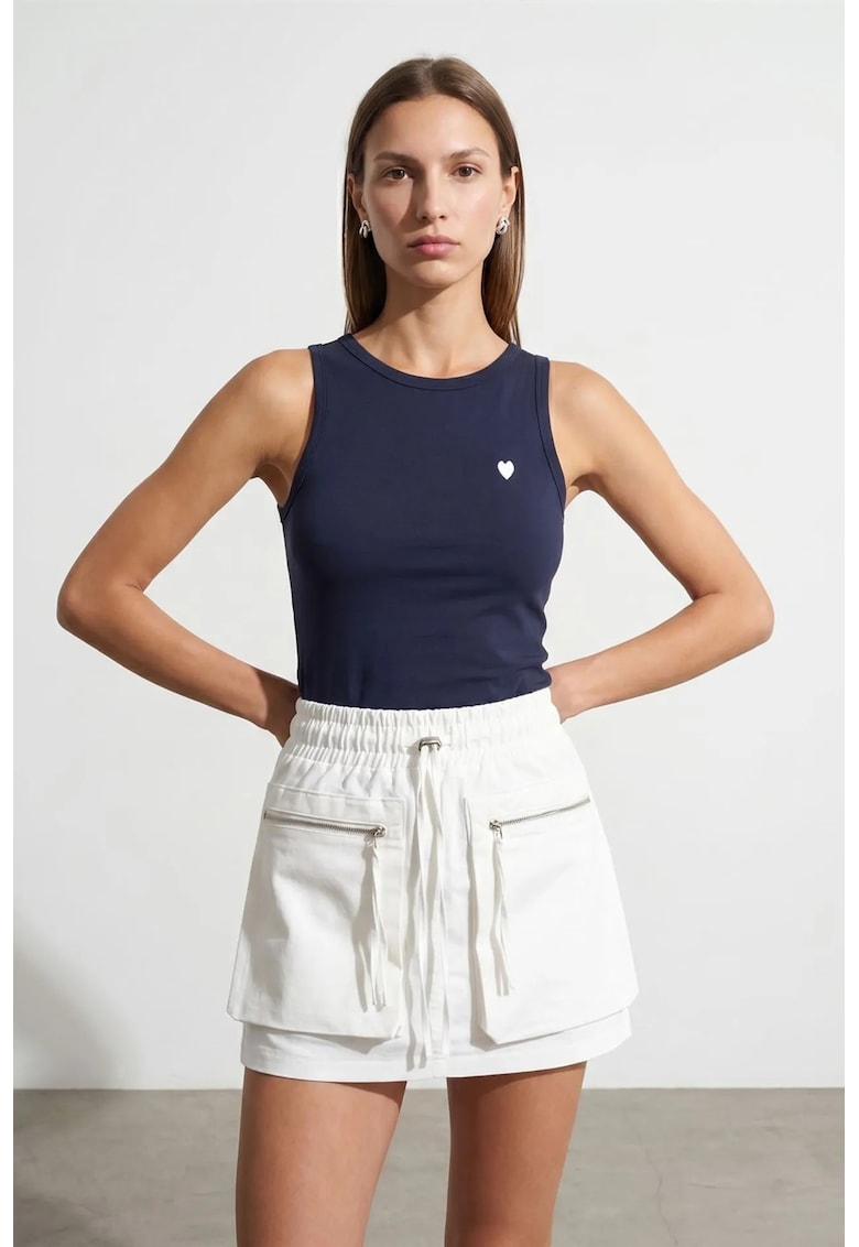 Bluza dama - brodata - slim-fit - bleumarin - bumbac-elastan