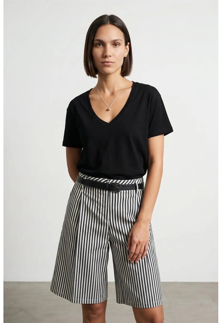 Bluza dama - bluza din bumbac Tencel - decolteu in V - maneca scurta - negru - casual