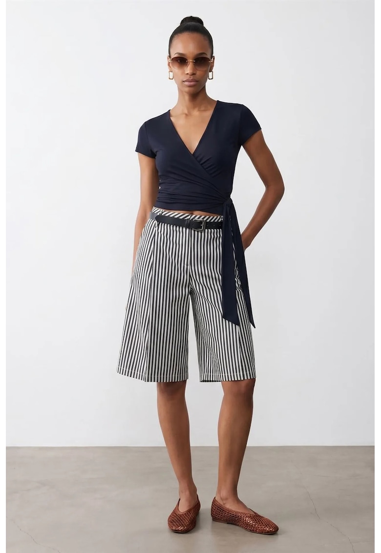 Bluza dama - detalii cu snur - albastru marin - modal-bumbac-elastan