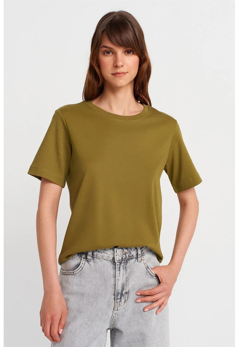 Tricou dama regular fit - cu maneci scurte - verde kaki - 100% bumbac