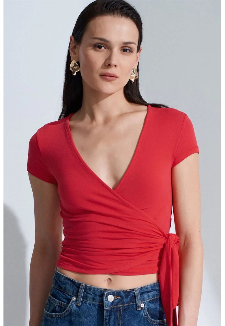 Bluza dama - bluza scurta - casual - rosu - 47% modal - 46% bumbac - 7% elastan