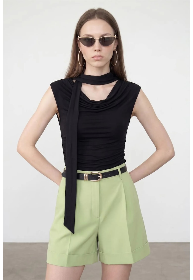 Bluza dama - bluza fara maneci - drapaj - negru - jerseu