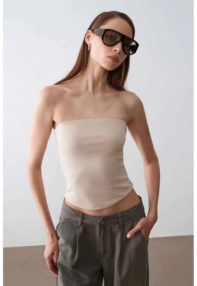 Bluza dama - crop bandeau - elastic - bej natural - lyocell - bumbac - elastan