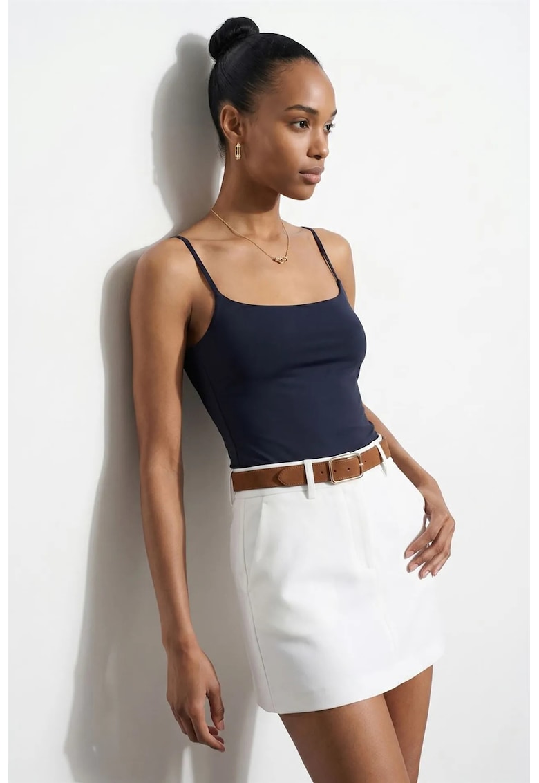 Bluza dama - slim fit - decolteu patrat - bleumarin - tricot subtire
