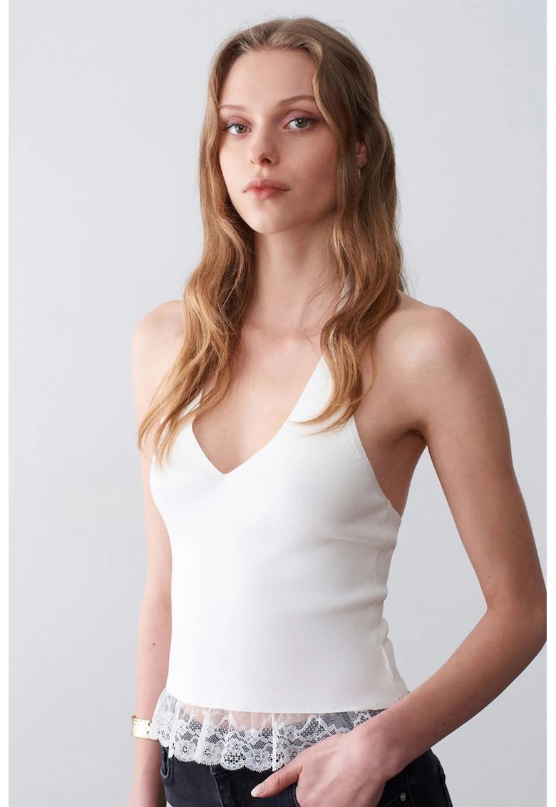 Bluza dama - bluza fara maneci - guler inalt - alb -