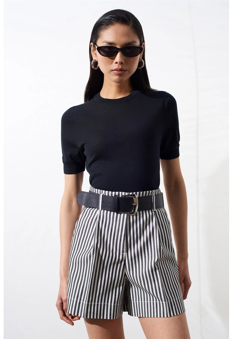 Bluza dama - bluza cu guler rotund - maneca scurta - negru - casual -