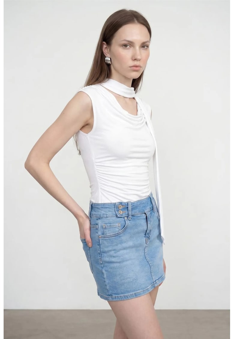 Bluza dama - bluza din jerseu fara maneci - alb - drapaj - 96% viscoza - 4% elastan
