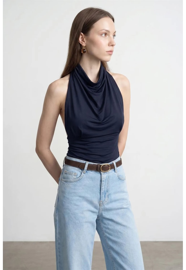 Bluza dama - mulata fara maneci - albastru marin - 95% tencel - 5% elastan