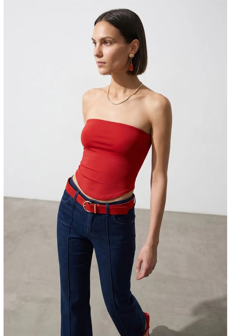 Bluze - Femei - Top bandeau scurt fara bretele pentru femei - Rosu - L INTL -