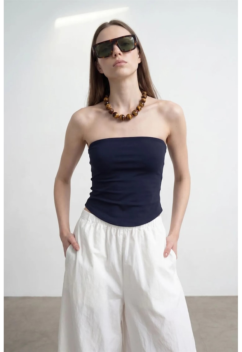 Bluza dama - top bandeau scurt - elastic - bleumarin - lyocell - bumbac - elastan