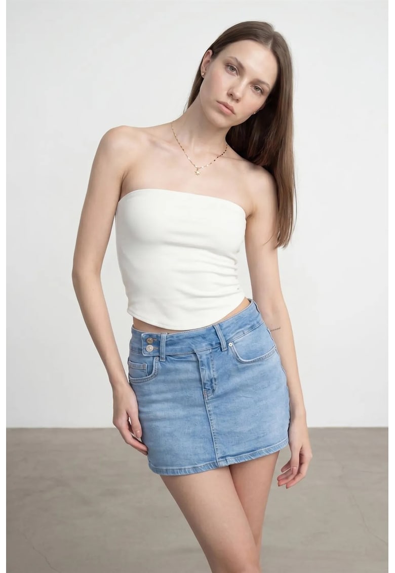 Bluza crop - bandeau - elastic - alb - lyocell - bumbac - elastan