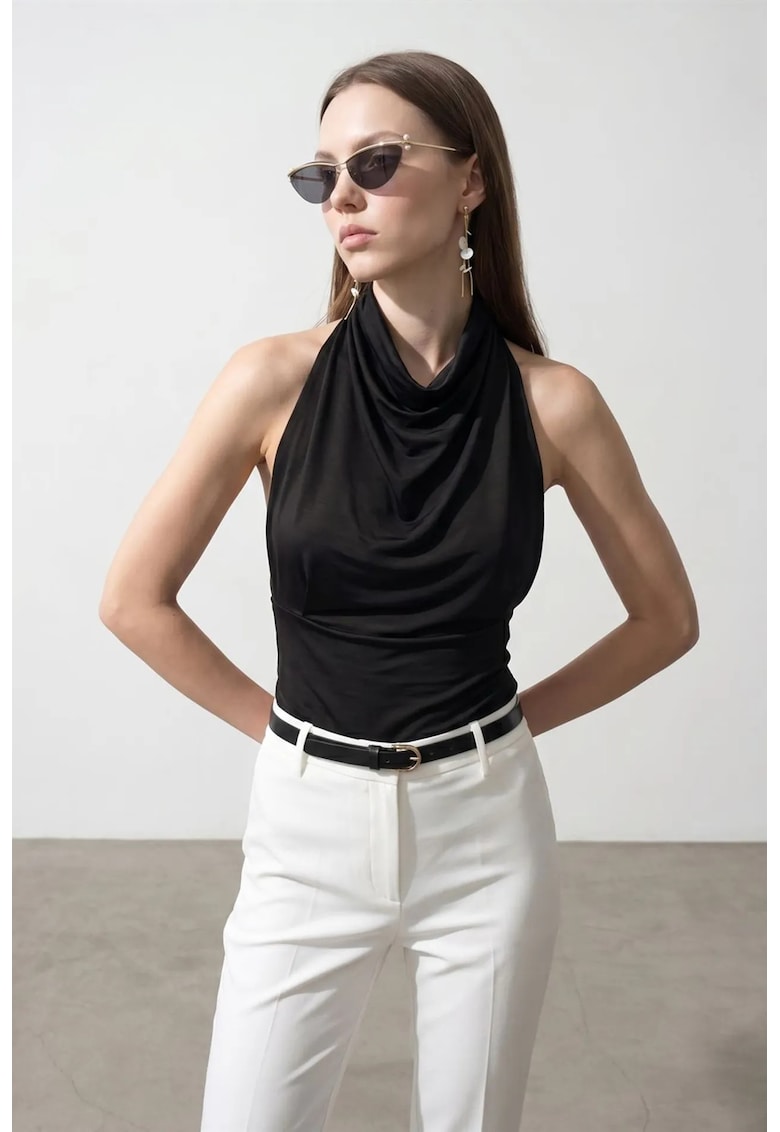 Bluza dama - bluza mulata fara maneci - negru - elegant - 95% tencel