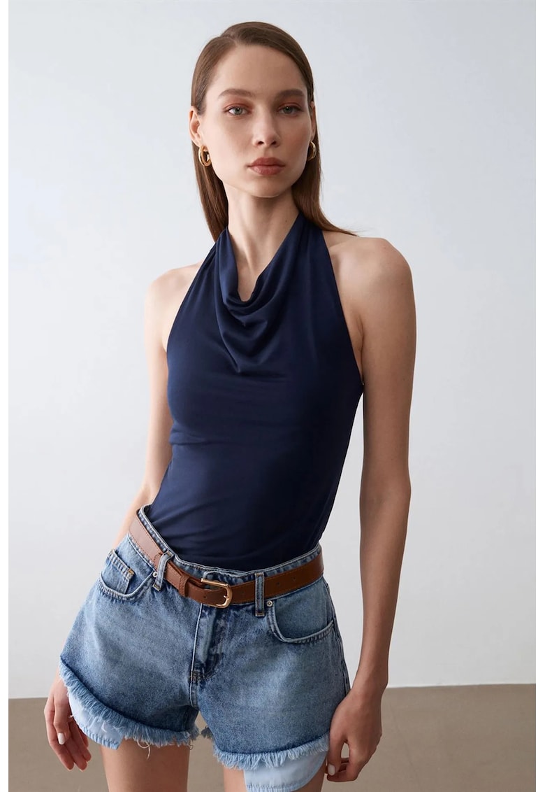 Bluza dama - bluza fara maneci - elegant - albastru marin - 95% tencel
