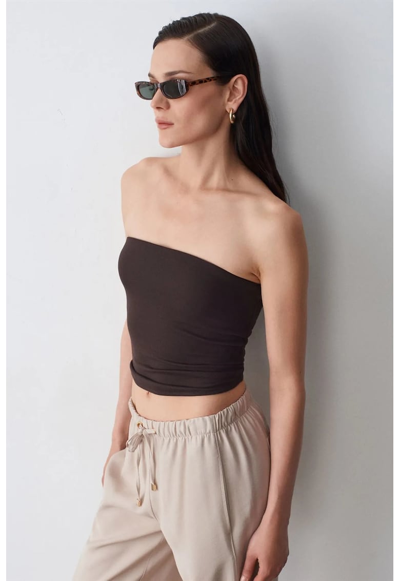 Bluza dama - crop bandeau - elastic - maro - lyocell bumbac elastan