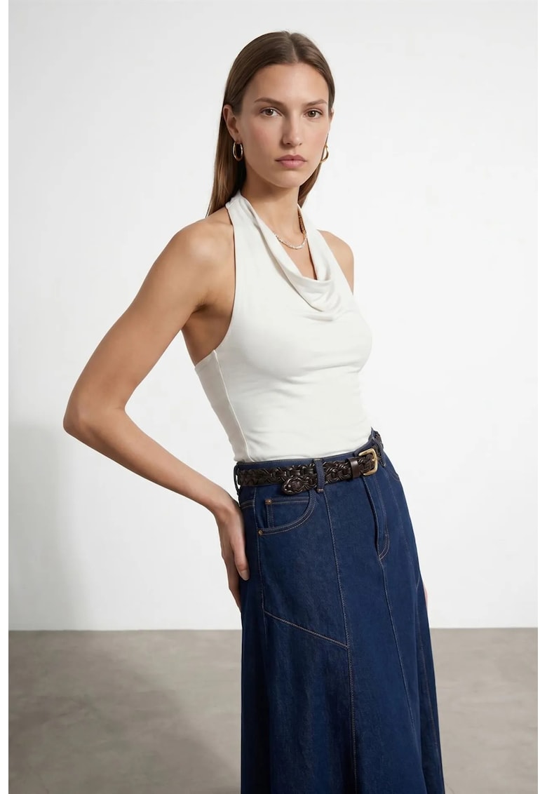 Bluza dama - fara maneci - drapaj - alb prafuit - tencel si elastan