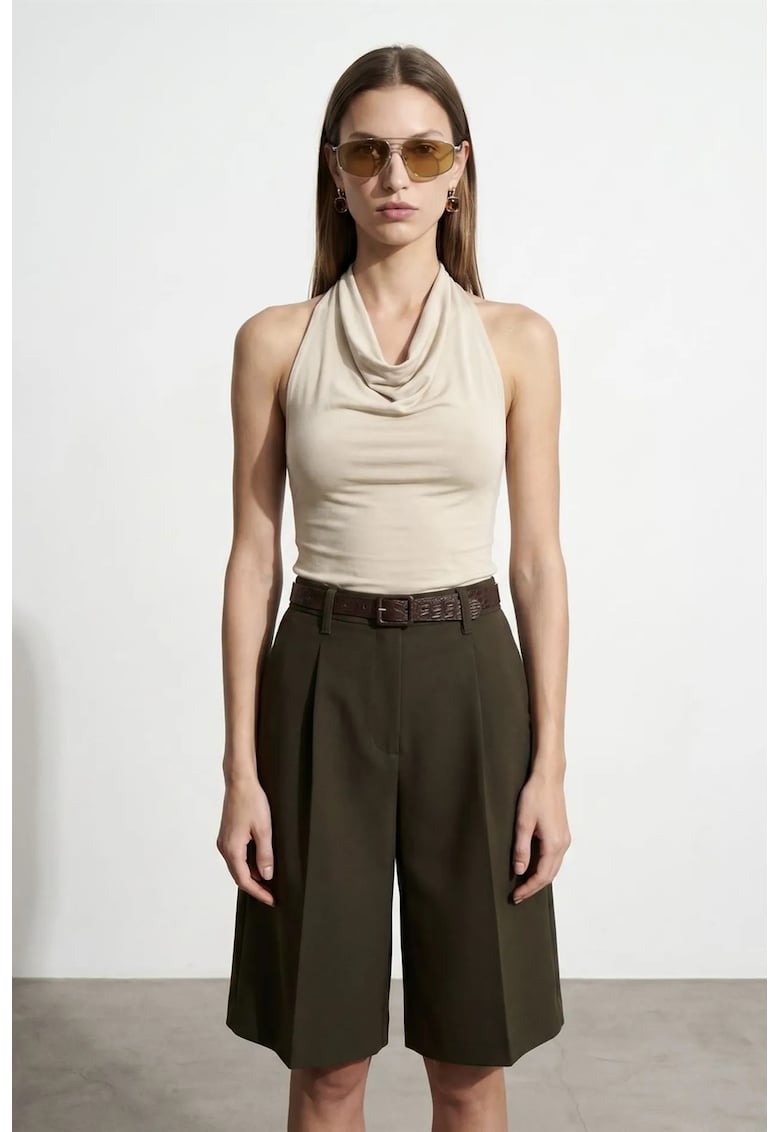 Bluza dama - fara maneci - elegant - bej natural - tencel si elastan