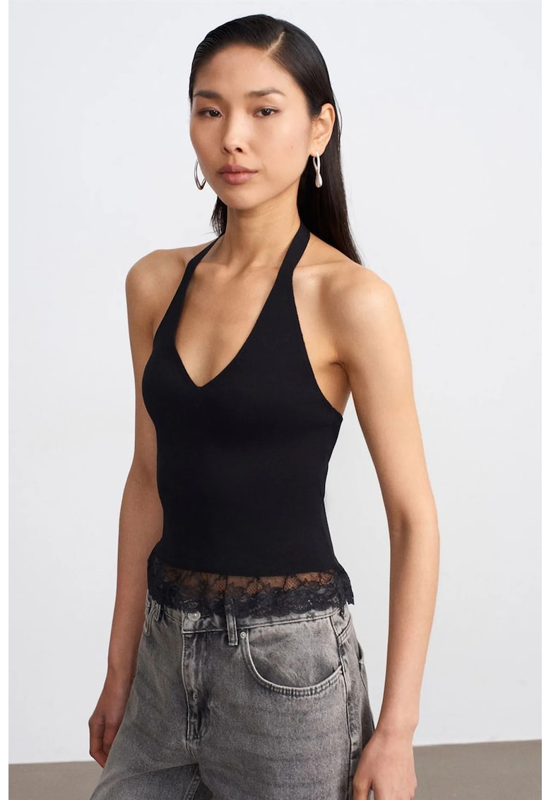 Bluza dama - fara maneci - guler tip halter - negru - tricotata -