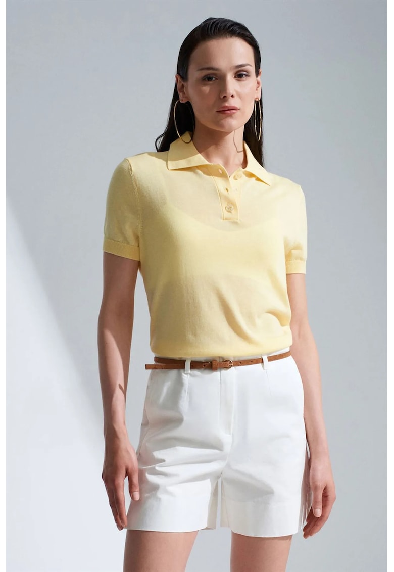 Bluza dama galben lamaie - guler polo - maneci scurte - tricot Tencel si bumbac -