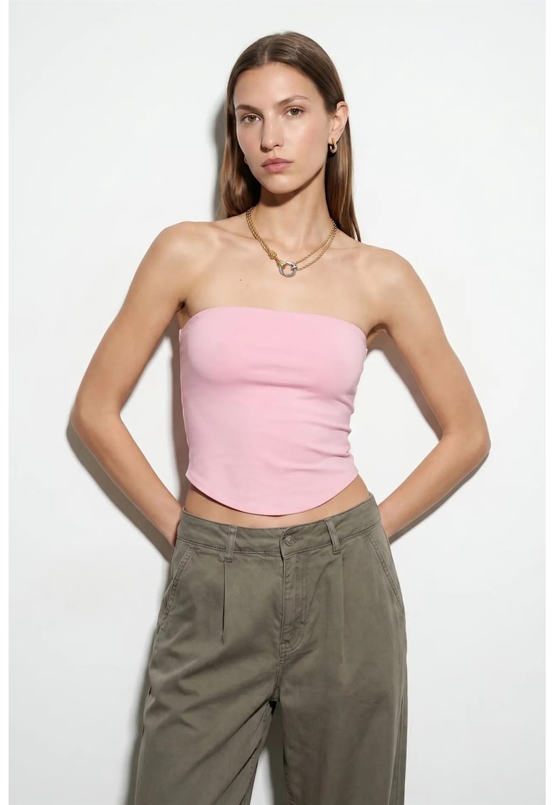 Bluza crop - bandeau - elastic - roz pudrat - lyocell - bumbac - elastan