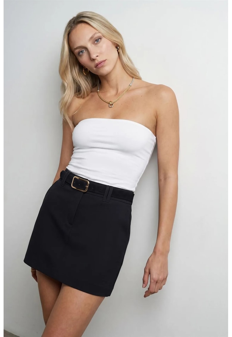 Bluza crop - bandeau - cu elastic - alb - lyocell - bumbac - elastan
