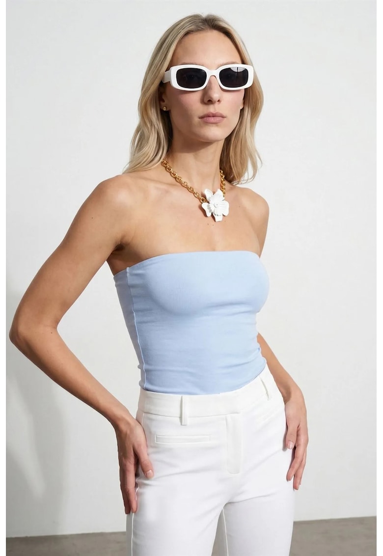 Bluza crop - bandeau - elastic - albastru deschis - lyocell - bumbac - elastan