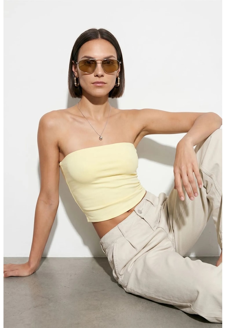 Bluza crop - bandeau - elastic - galben lamaie - lyocell - bumbac - elastan -