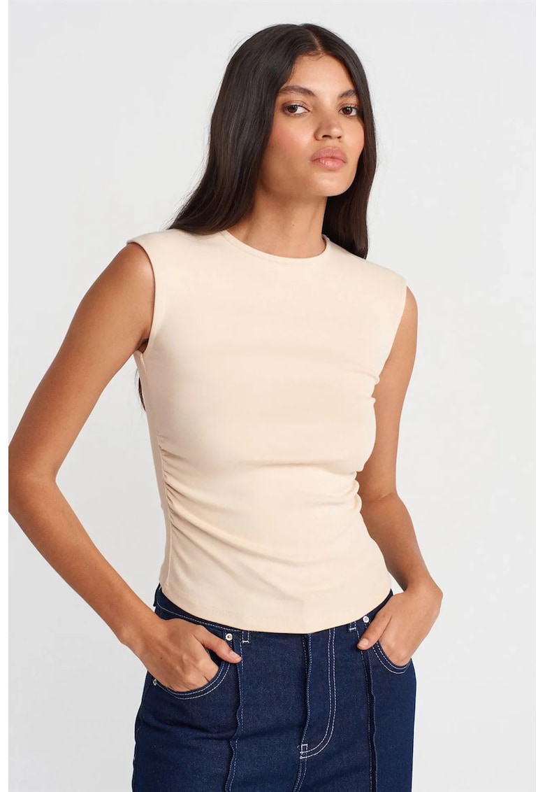 Tricou dama slim fit - bej natural - bumbac cu elastan