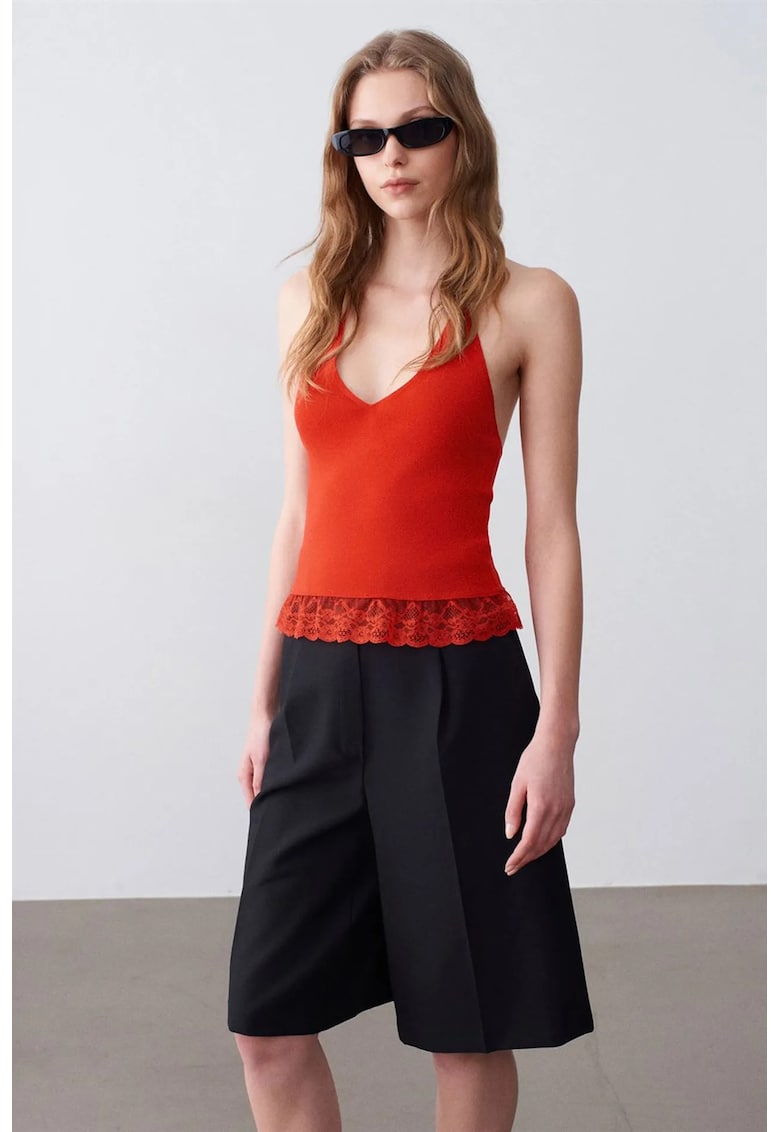 Bluza dama - fara maneci - captusita - rosu - tricotata -