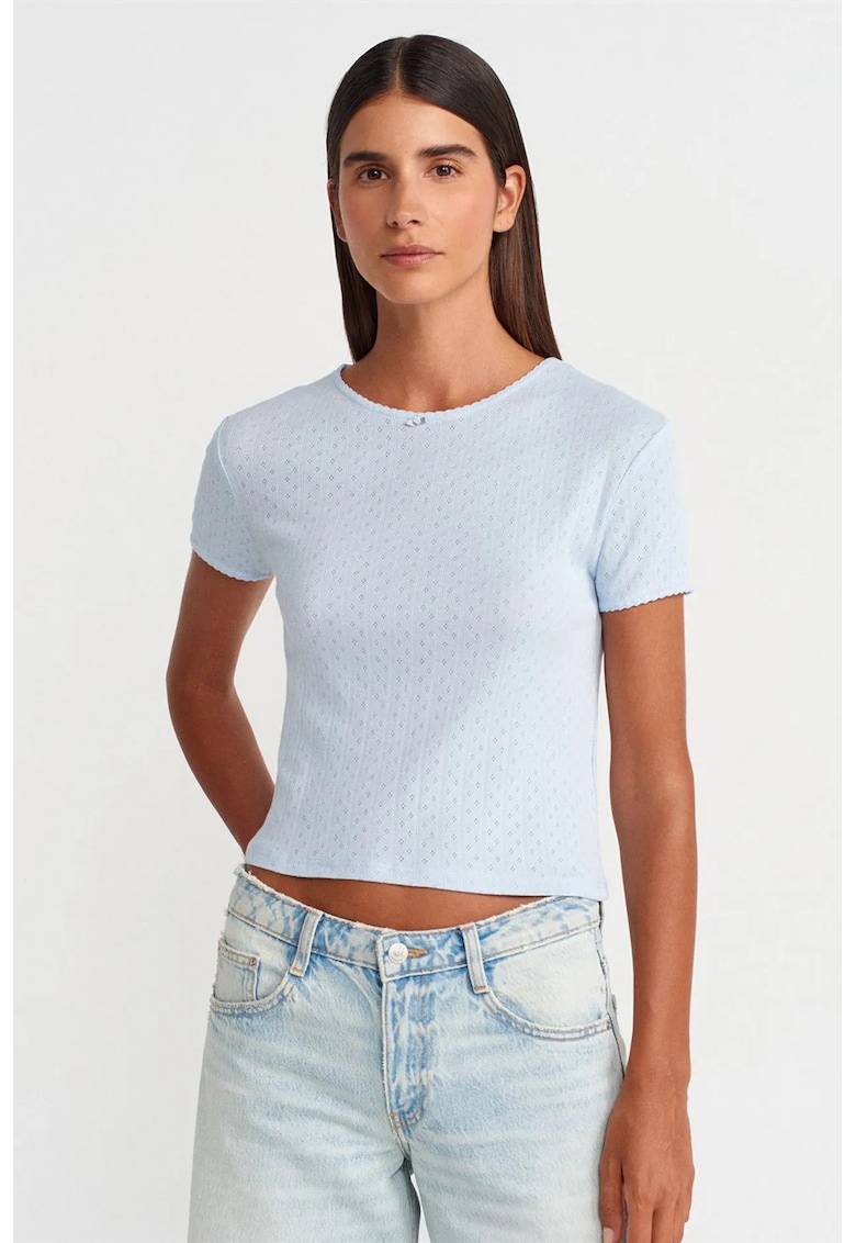 Tricou crop - slim fit - albastru deschis - bumbac/modal
