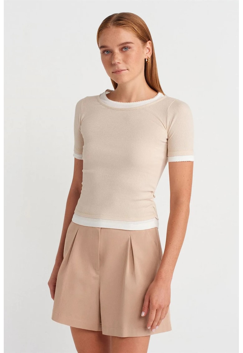 Tricou dama - crop - bej natural - 100% bumbac - Bej Natural
