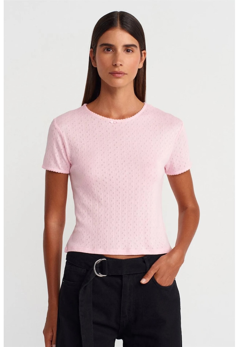 Tricou dama - slim fit - roz pudra - bumbac si modal