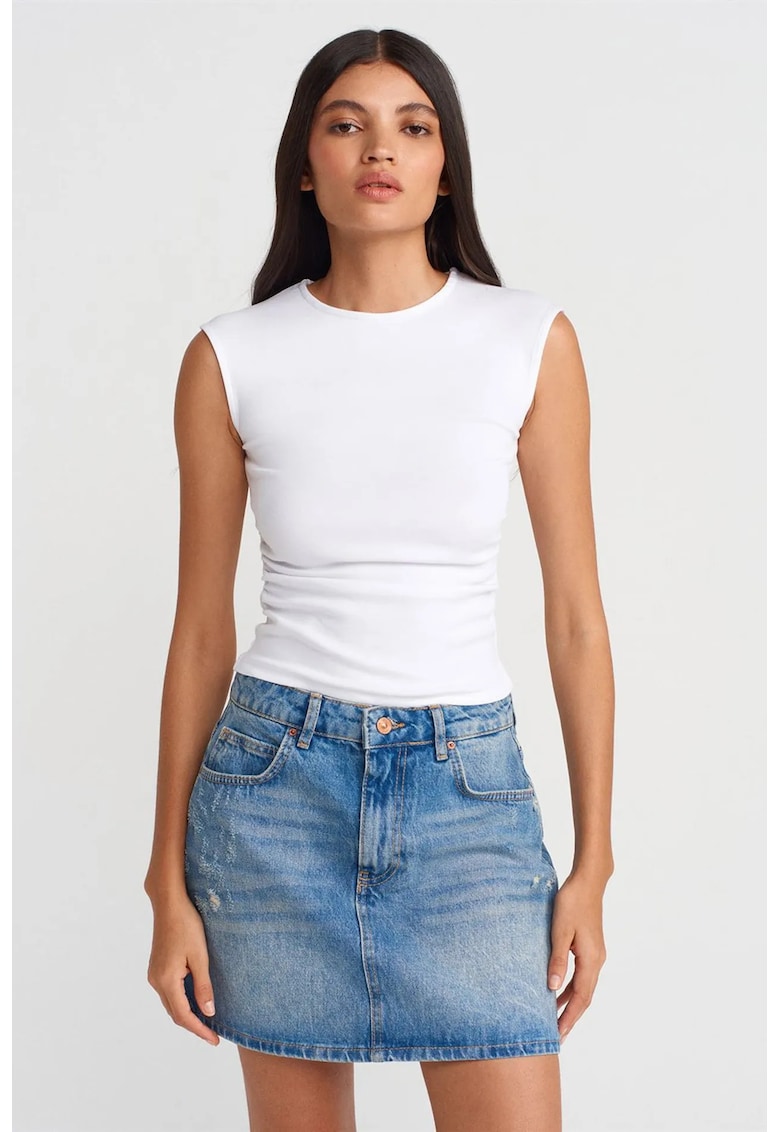 Tricou dama - tricou fara maneci - alb - bumbac-elastan