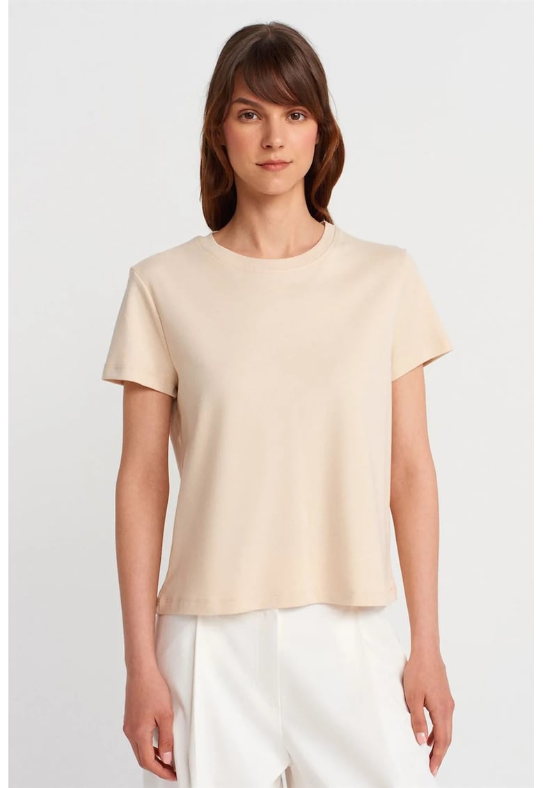 Tricou dama - tricou din bumbac reiat - maneca scurta - bej natural