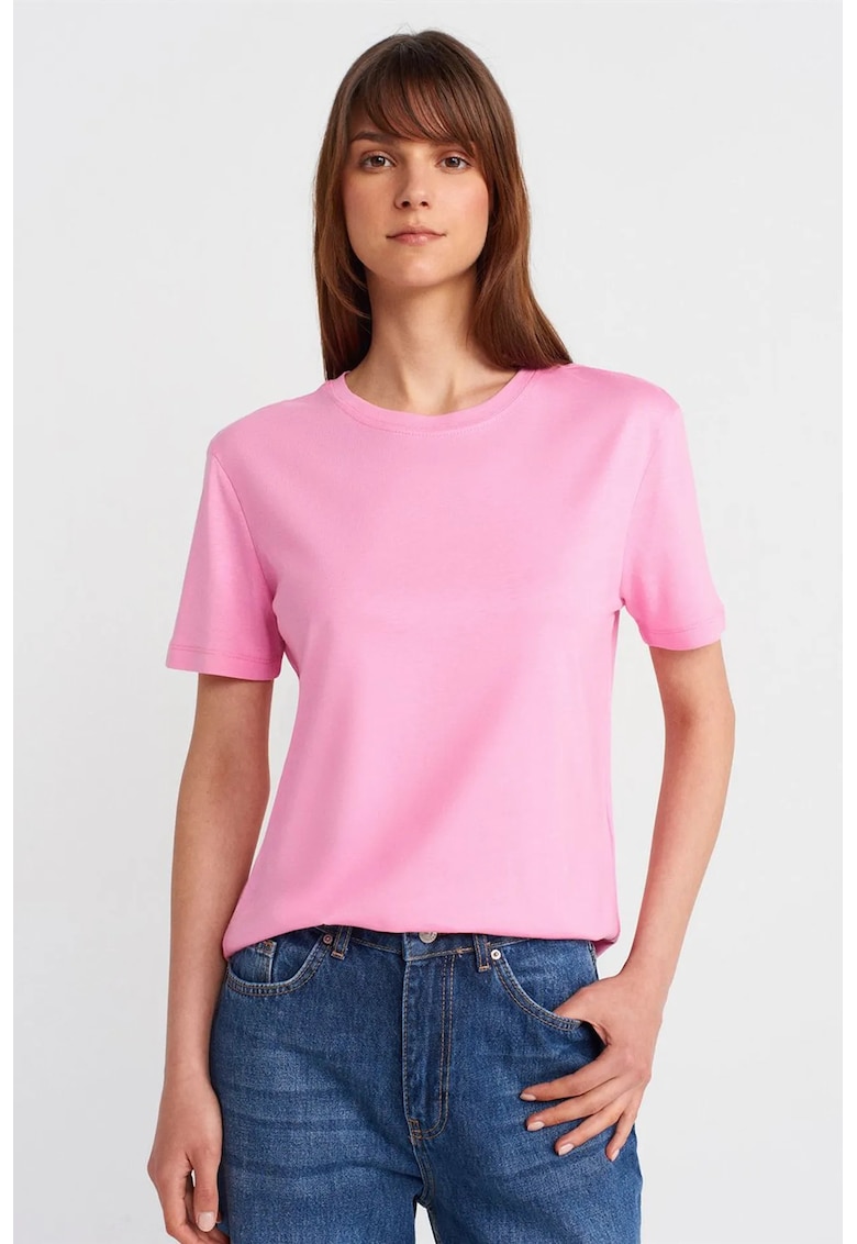 Tricou dama regular fit - roz aprins - bumbac-modal