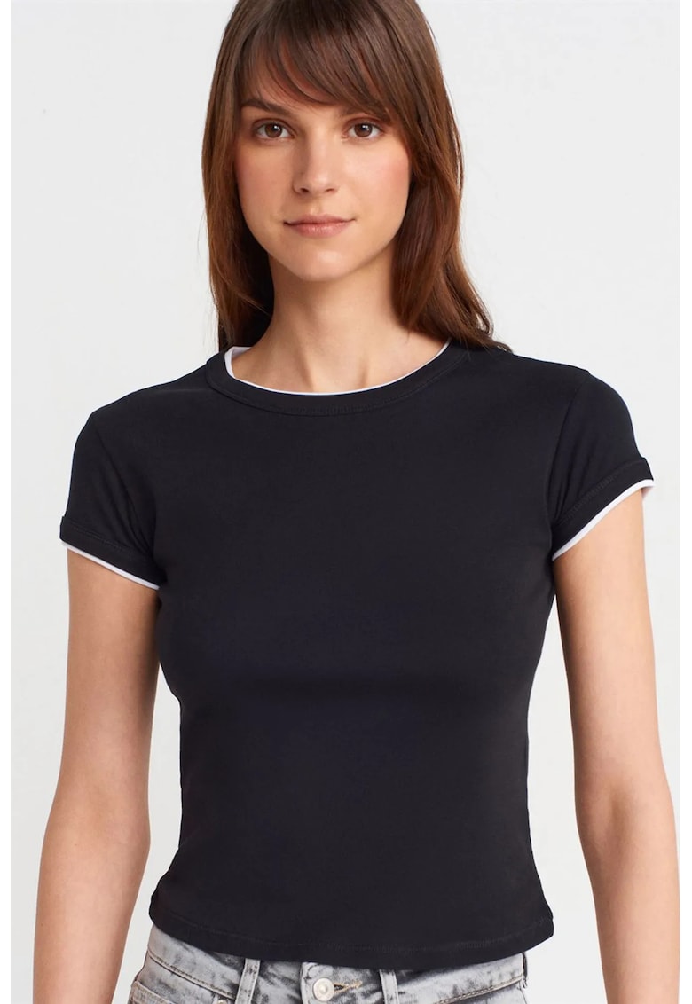 Tricou crop - slim fit - negru - bumbac