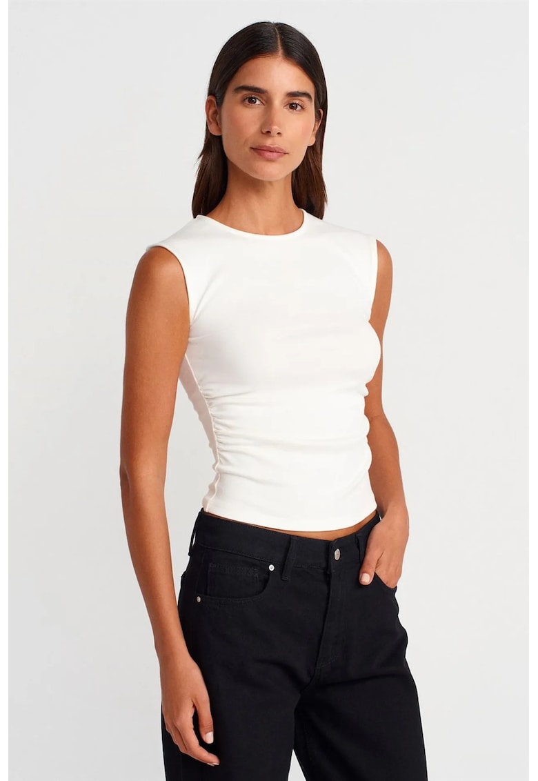 Tricou de dama - tricou fara maneci - alb - bumbac-elastan