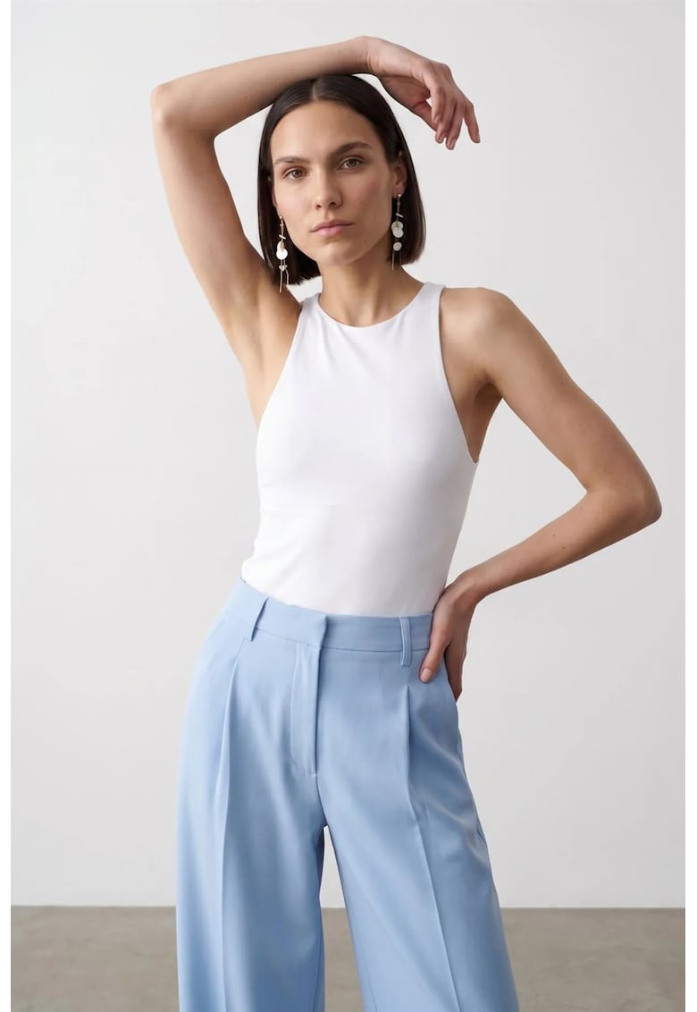 Body slim-fit - guler halter - alb - jerseu
