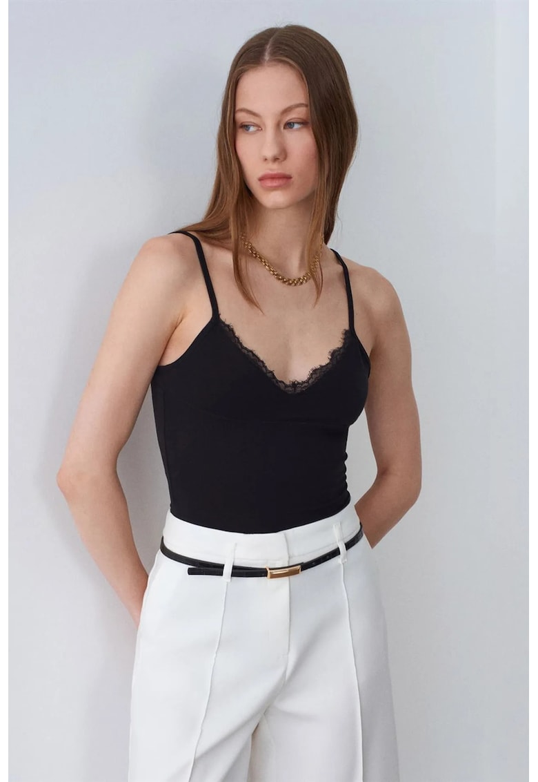 Bluza dama - fara maneci - decolteu in V - negru - tencel si elastan
