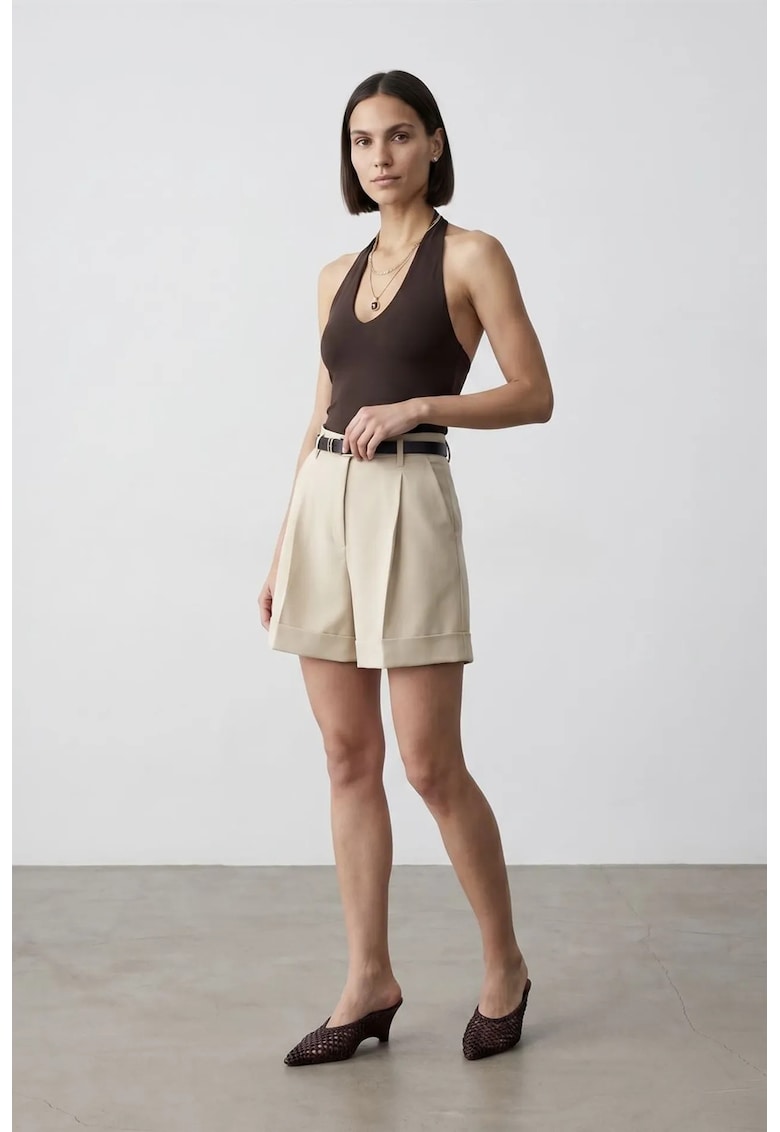 Body cu Decupaje - Guler Halter - Maro Cafea - 93% nailon - 7% elastan
