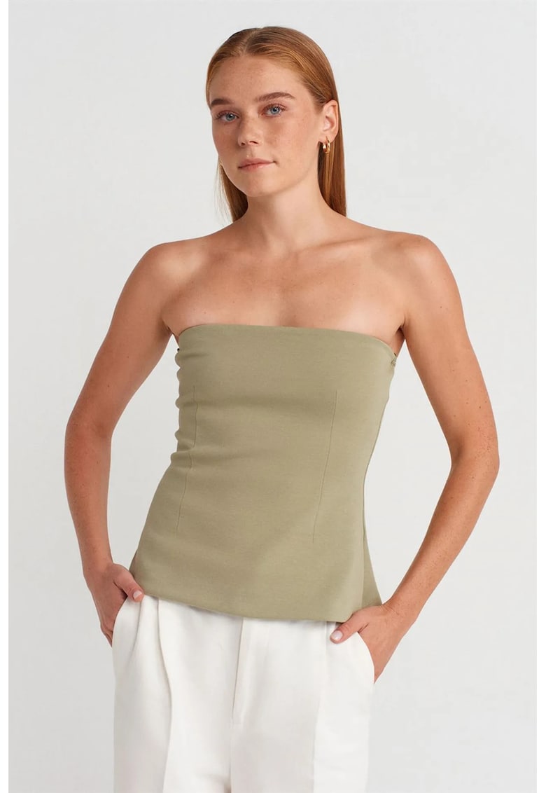 Bluza dama - bandeau - slim-fit - verde kaki - bumbac 80%