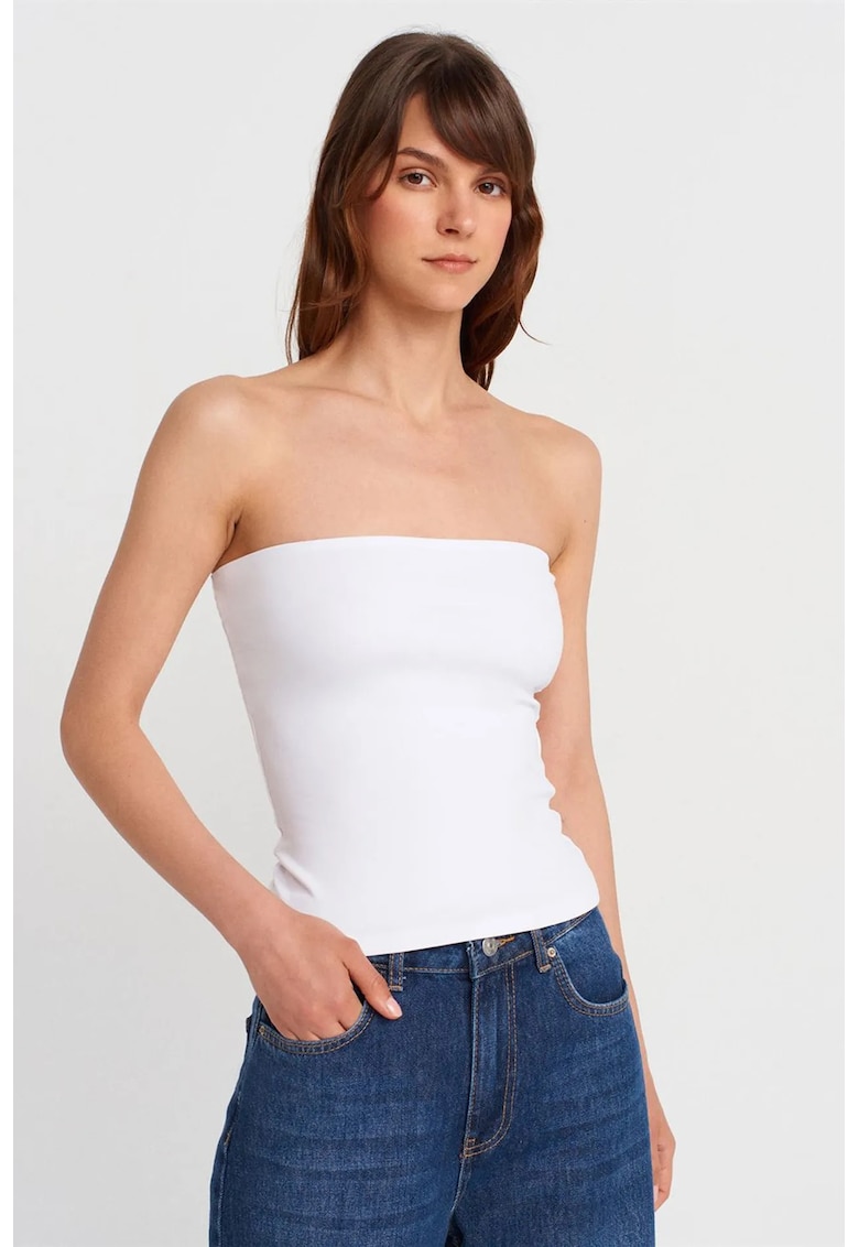 Bluzqdama - bluza tip bandeau - croiala slim-fit - alb - jerseu