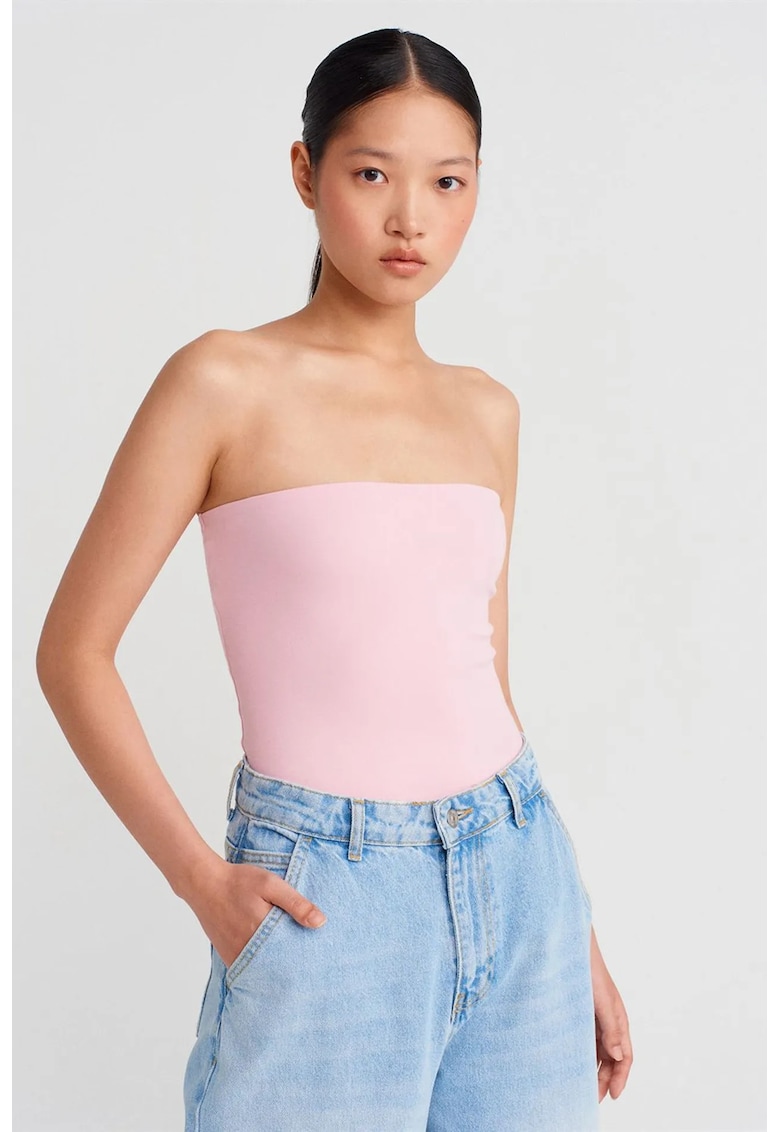 Bluza dama - tip bandeau - slim-fit - roz pudrat - bumbac