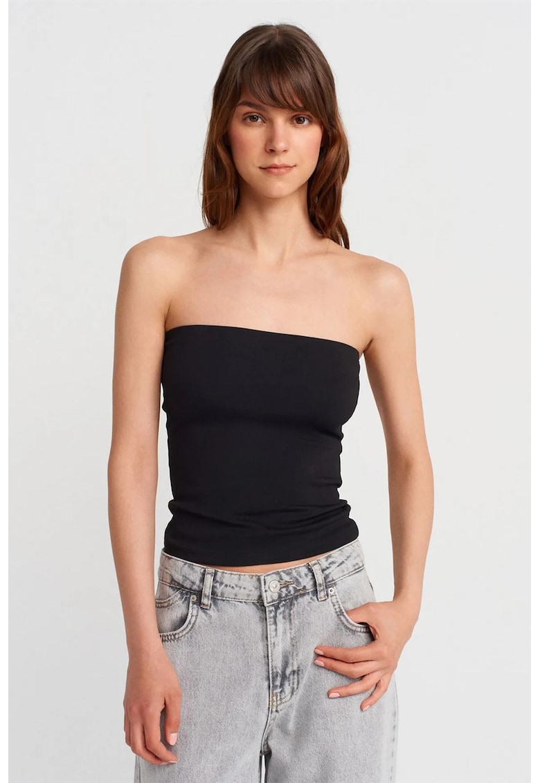 Bluza dama - bluza bandeau slim-fit - elastic - negru - bumbac 80%